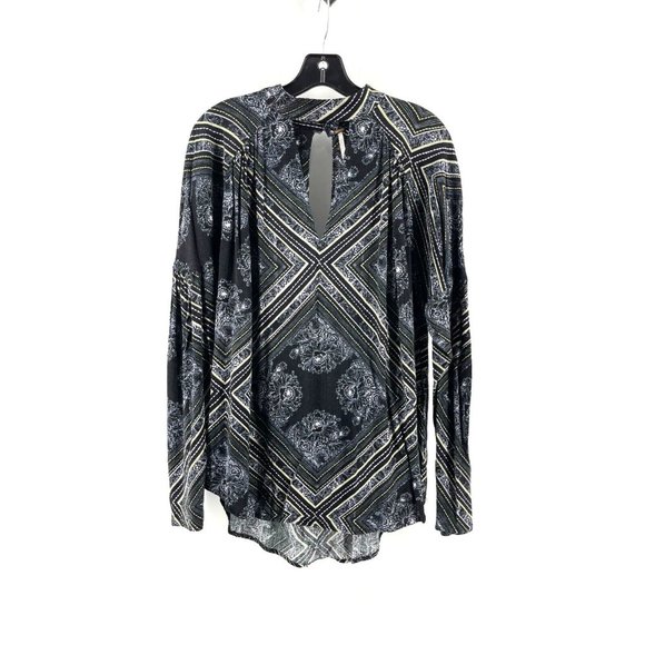 Free People Tops - Free People Women's Long Sleeve Black White Geometric Boho Chic Shirt Top Size S